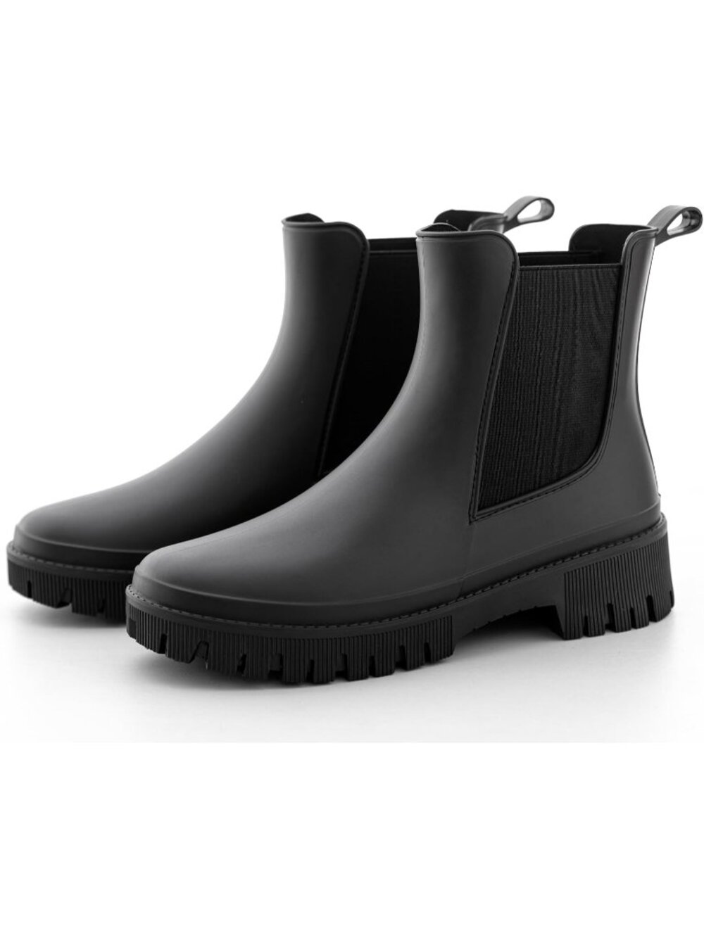 🆕Women's Dark Black Chelsea Rain Boots Waterproof Lug Sole Ankle Shoes